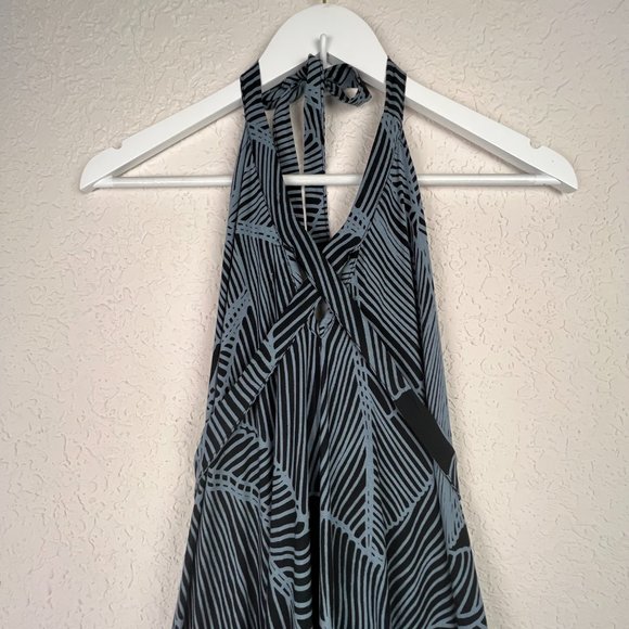 BOHO Womens Black White Long Maxi Striped Print Tie Halter Neck Dress - Picture 5 of 8